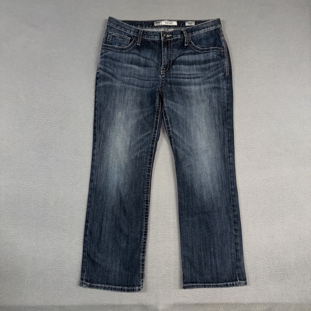 BKE Jeans Mens 34S (Fits 36x29) Blue Derek Bootcut Stretch Distressed Denim